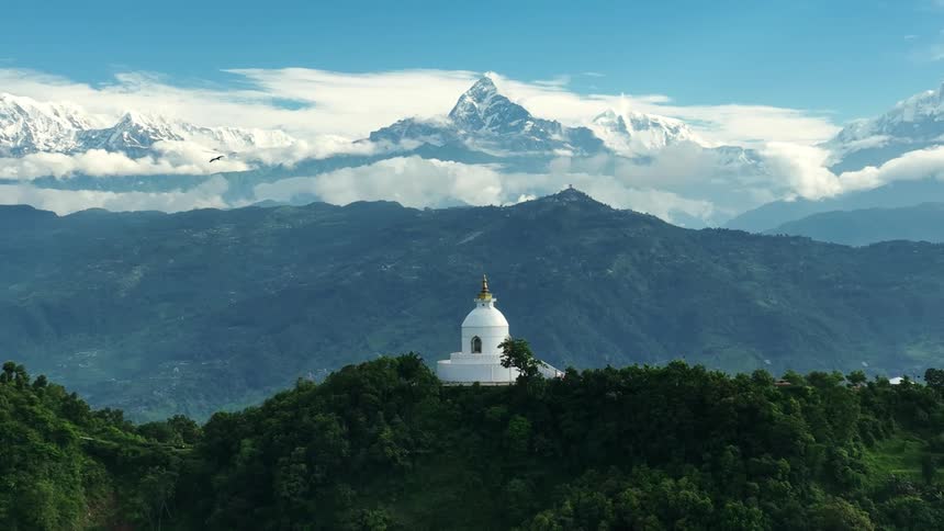 A temple is on the mountain top