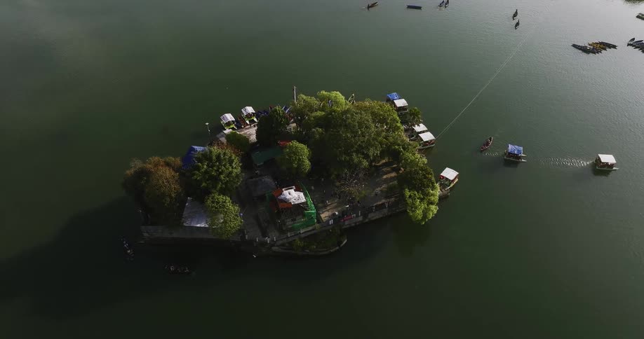 An aerial clip of a tree yacht