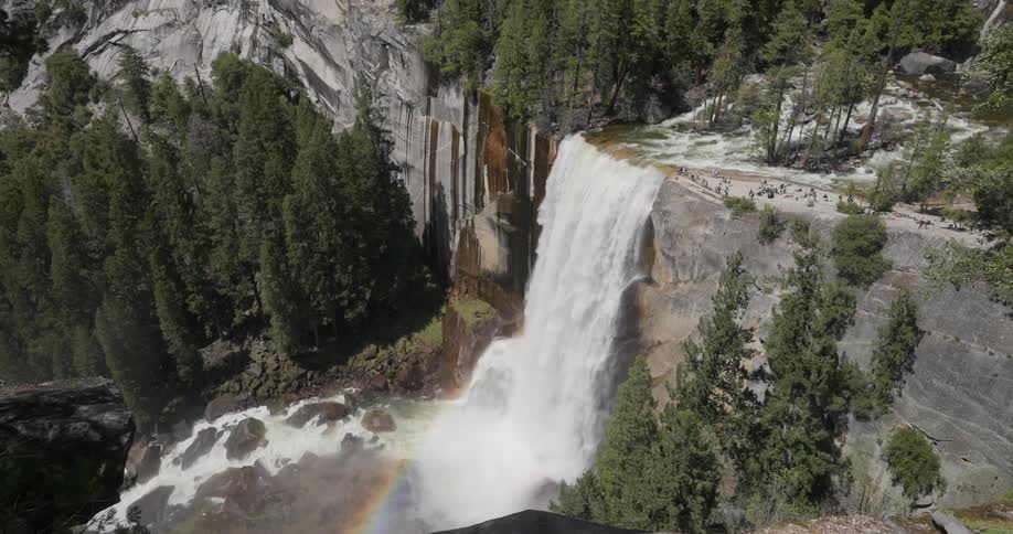 The waterfall is creating a rainbow