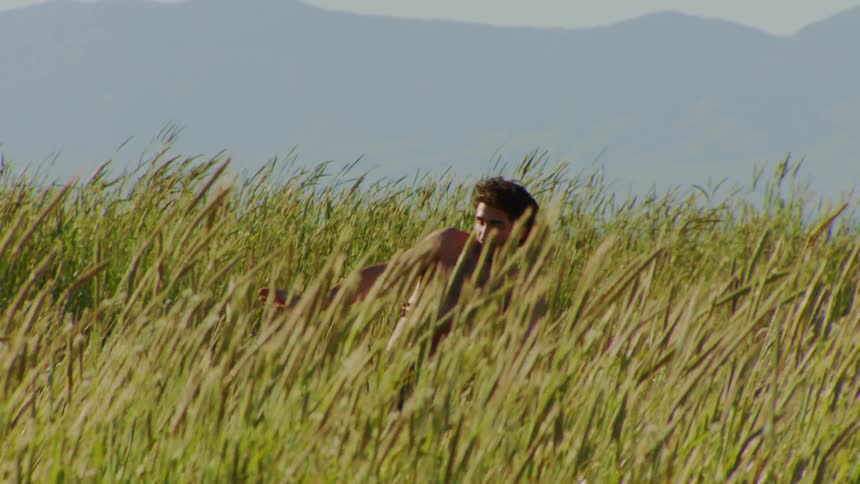 A man is dancing in the tall reeds
