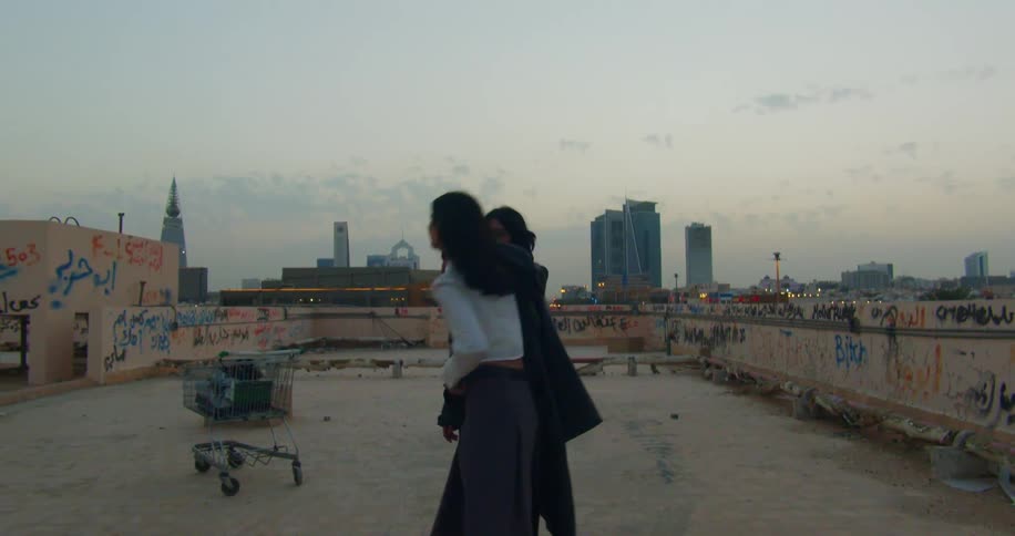 Two teenage girls playing around on a roof while posing for pictures