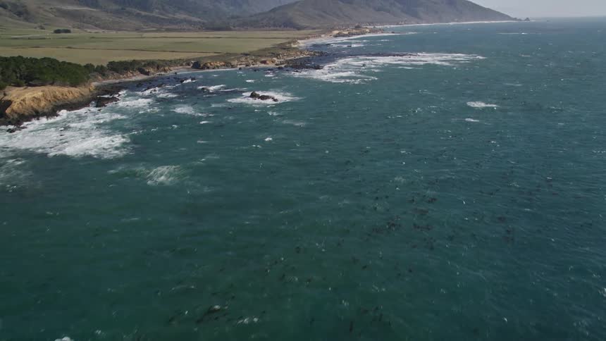 Sure here is a sentence describing the image you sentthe aerial view captures a dramatic coastline with rugged mosscovered cliffs jutting out into the turquoise water