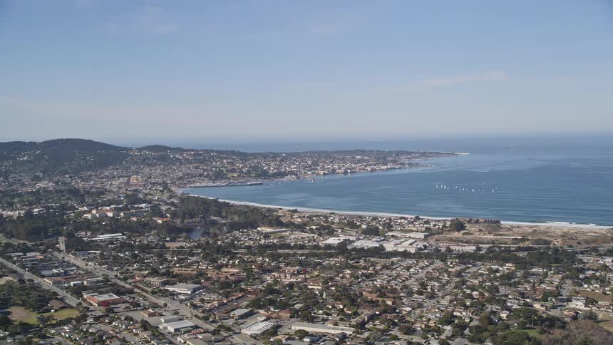 Aerial panorama of a city by the sea