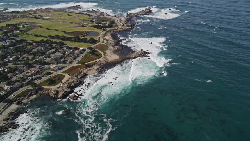 Aerial landscape of an urban city on a seaside peninsula