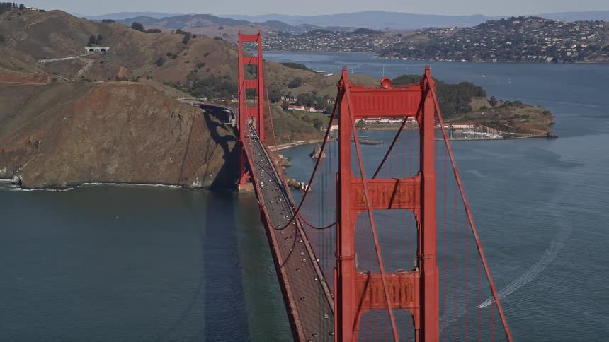 Aerial panorama of the golden gate bridge on a peninsula
