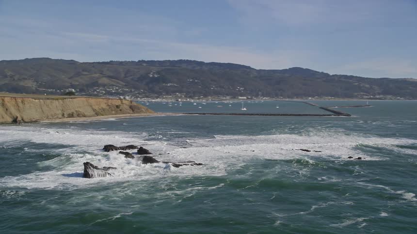 Aerial landscape of the sea at the edge of the rocky coast