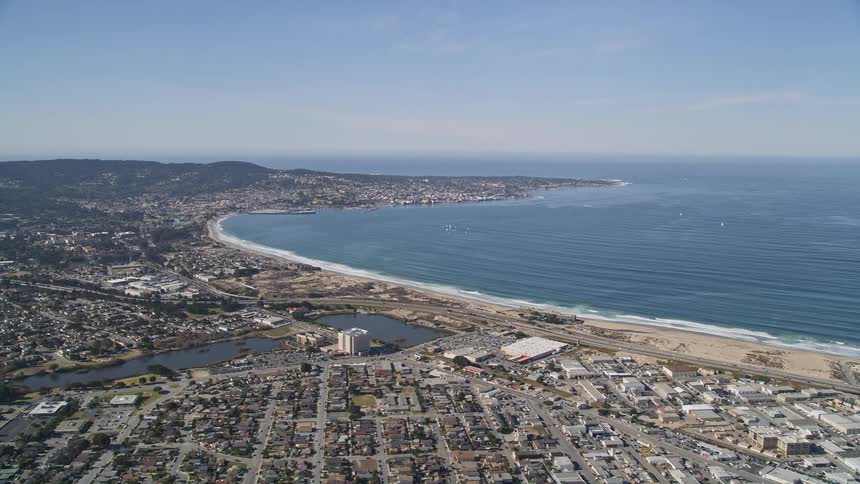 Aerial view of the monterey peninsula and monterey bay viewed from a residential neighborhood