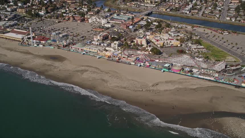 An aerial view of the santa cruz beach boardwalk in santa cruz ca