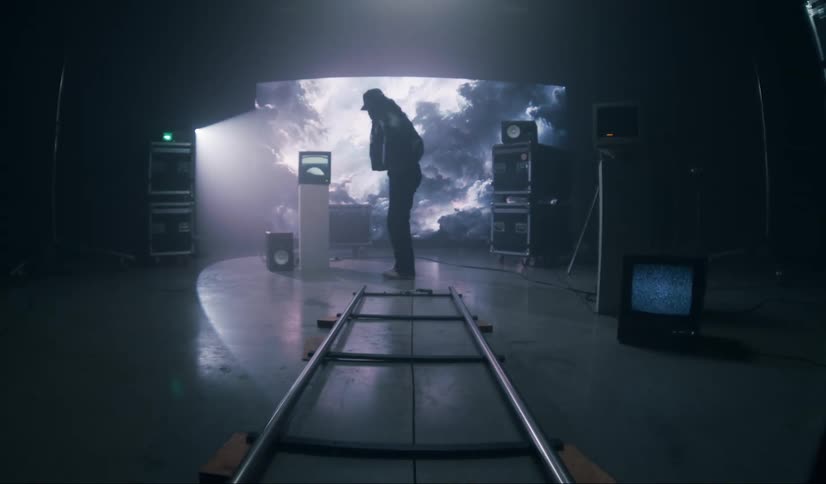 A man gets up and walks away in the studio