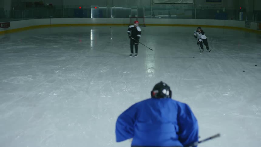 Ice hockey players compete on the ice