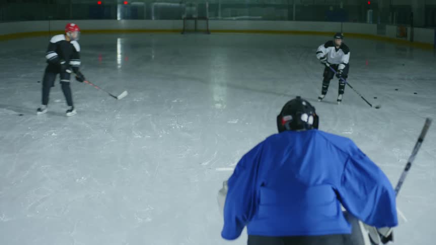 A player attempts to score in hockey