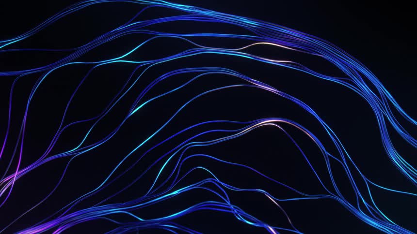 Bright abstract blue lines in motion against a black background
