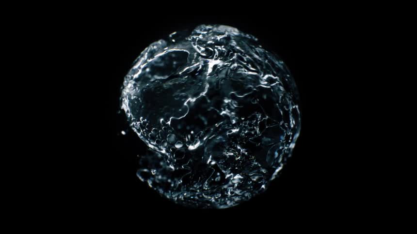 Ball of water in abstract movements against a black background