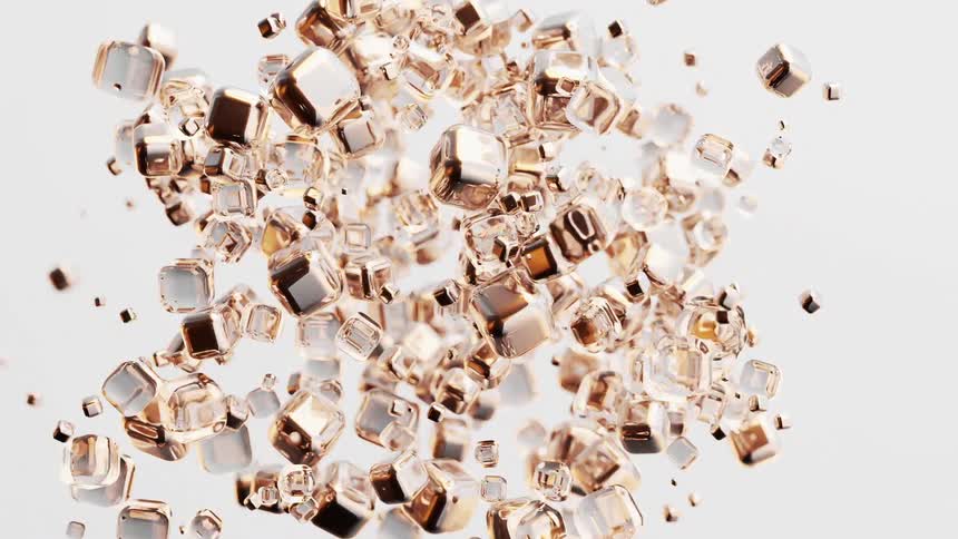 A cube breaks apart into many pieces in the graphic