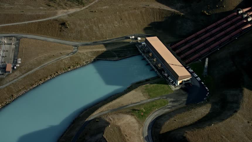 A hydro plant is on the river