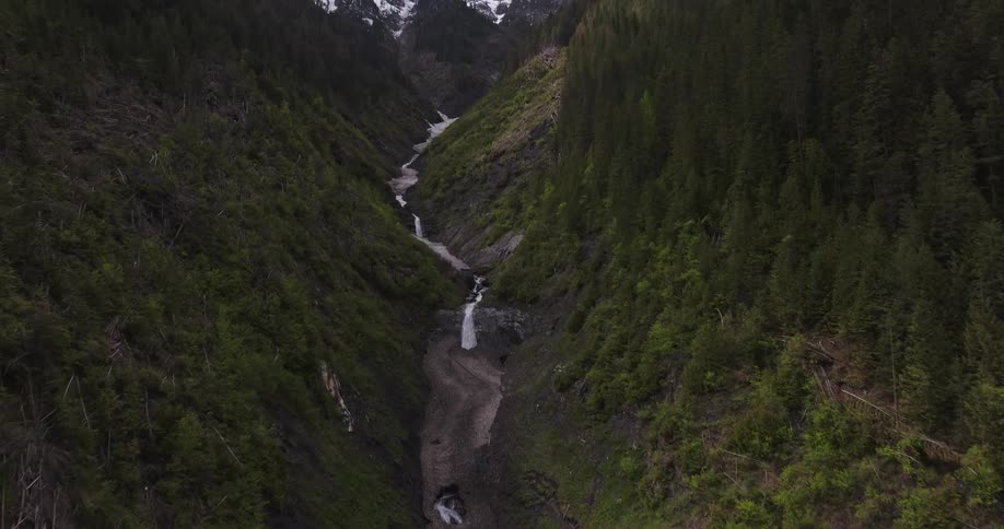 Mountainous landscape with snowcapped peaks and a valley with a river