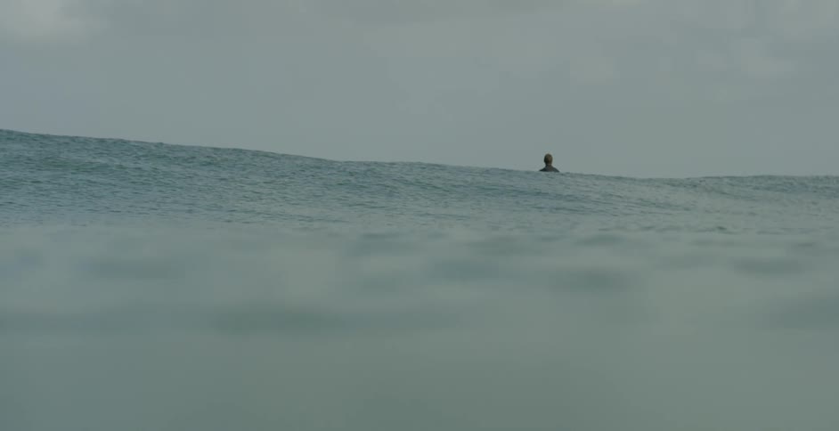 A person is floating in the water ahead
