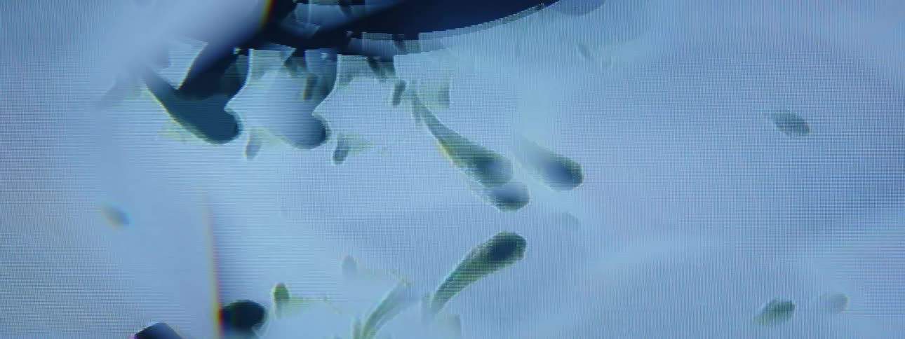 Extreme closeup on an oval blackcolored abstract projection in motion