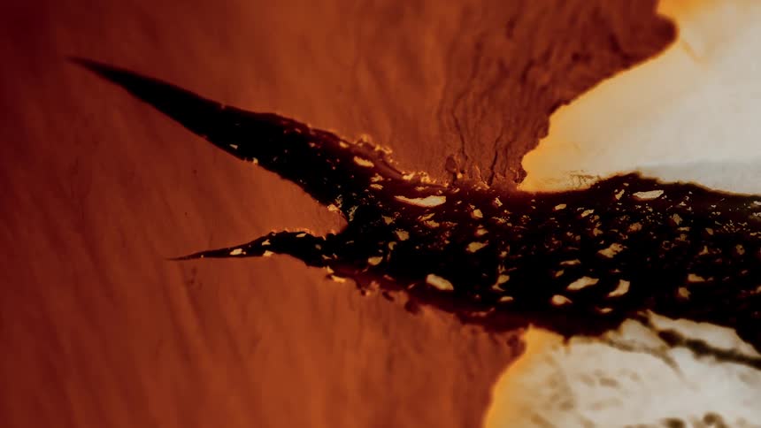 A dark fluid spills into a dirt area