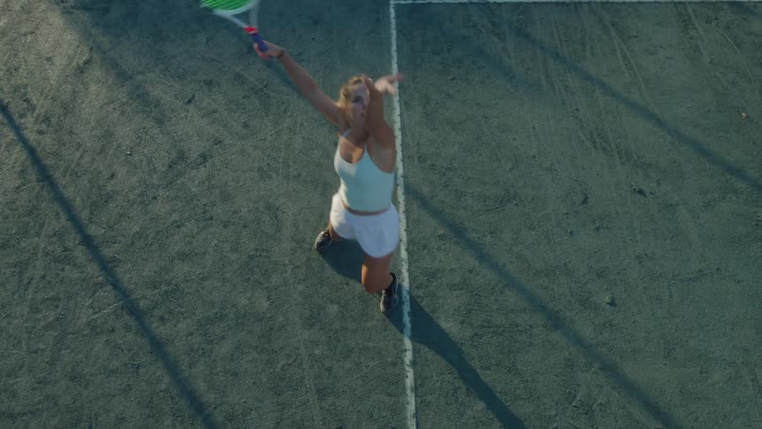 Woman on a court throwing a ball with a tennis racket