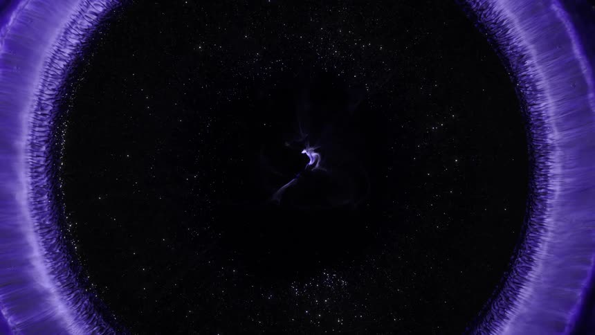 A light purple liquid expands like an iris against a dark background