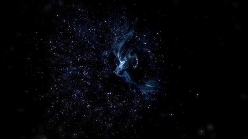 Blue liquid expanding and presenting an abstract glowing black hole