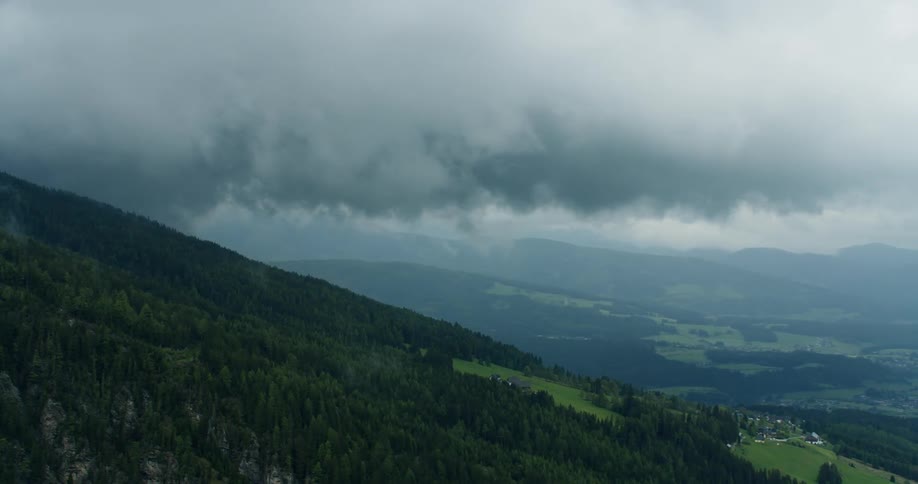 Aerial scenery of a mountainous landscape on a cloudy day