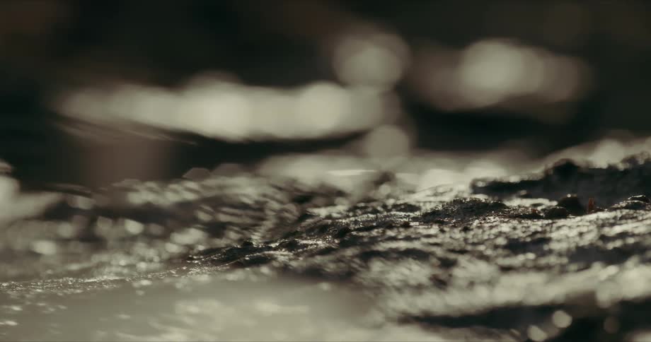 Extreme closeup on rocky ground with sunlight reflection