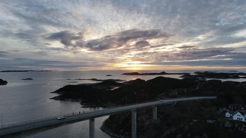 Aerial view of a coastal highway bridge