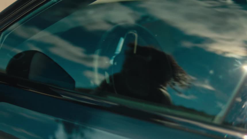 The woman closes the door of the black car