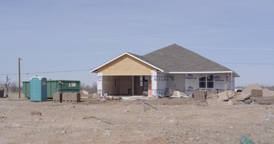 Newly constructed house on dirt lot