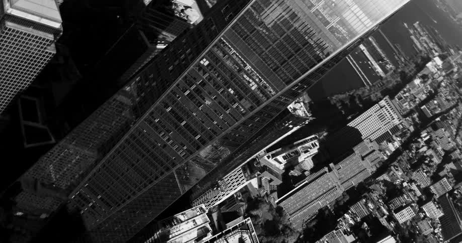 Aerial scene of modern buildings in a seaside metropolis