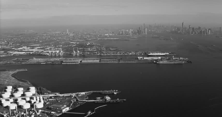 Aerial view of the new york bay and the new york city skyline
