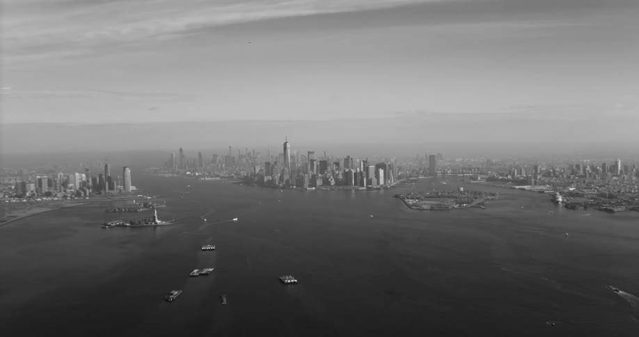 Aerial panorama of a metropolis on the edge of an ocean