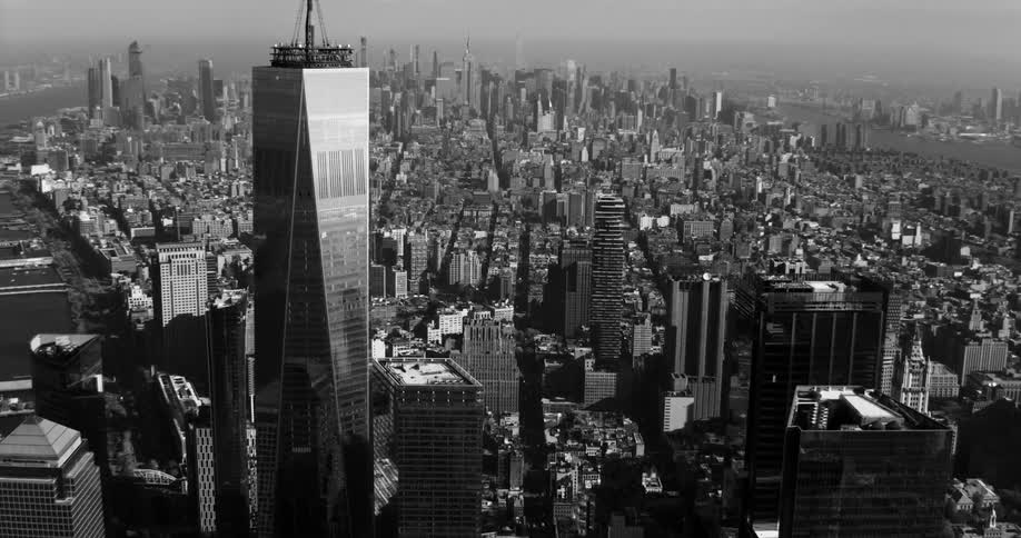 Aerial view of new york city with emphasis on one world trade center