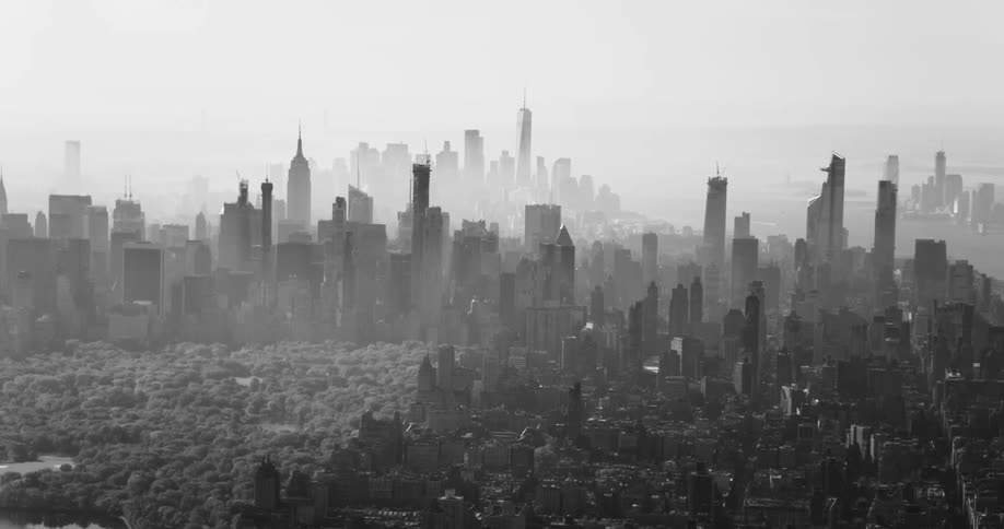 Aerial panorama of new york city with central park on a cloudy day