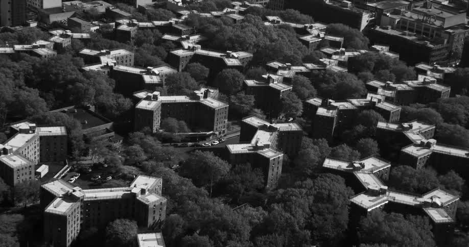 Panorama of buildings surrounded by trees in a metropolis