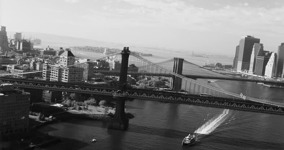Panorama of two bridges over a maritime canal that connect the metropolis