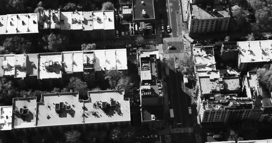 An aerial view of a metropolitan urban cityscape
