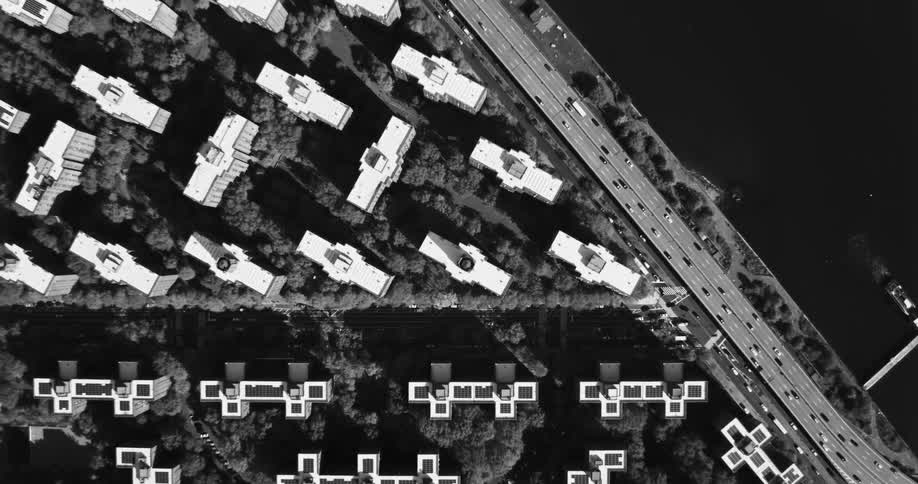 Traffic drives by groups of apartment complexes