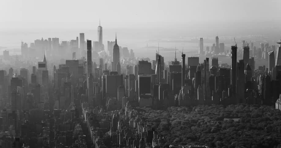 Heavy fog covers the buildings by central park