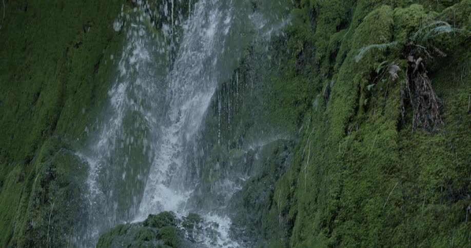 A waterfall branches as it hits a rock