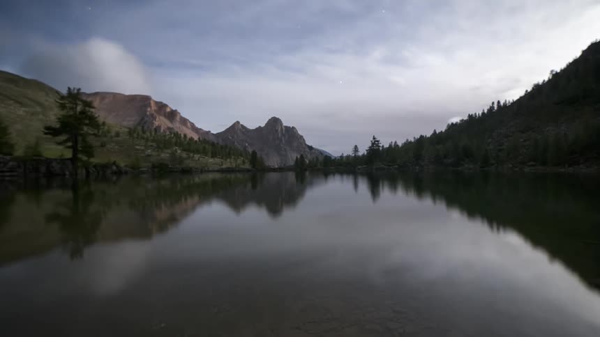 The sky reflects on the lake