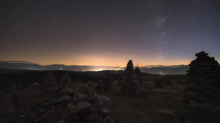 Landscape of the day dawning and stones overlapping one on top of the other