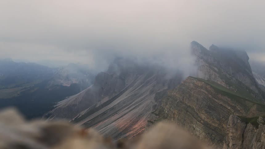 Mountain peaks on a foggy day