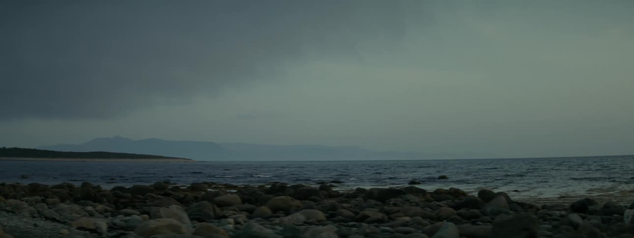 A coast with several rocks and a calm sea at dusk