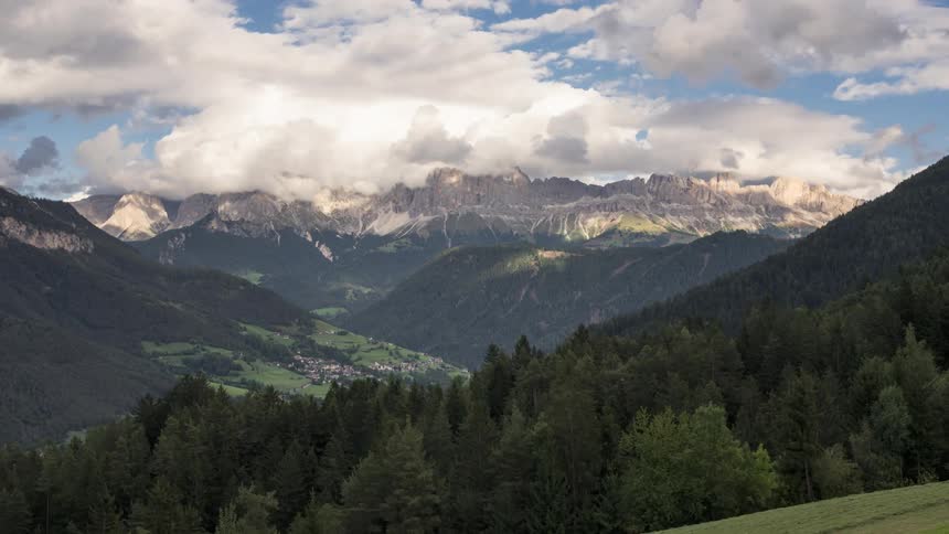 Landscape of mountain ranges and forests