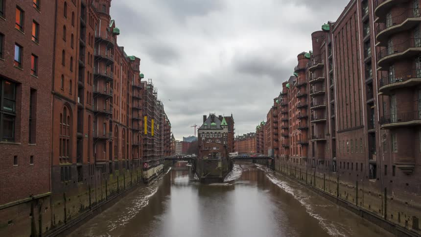 Maritime canal in the middle of urban buildings