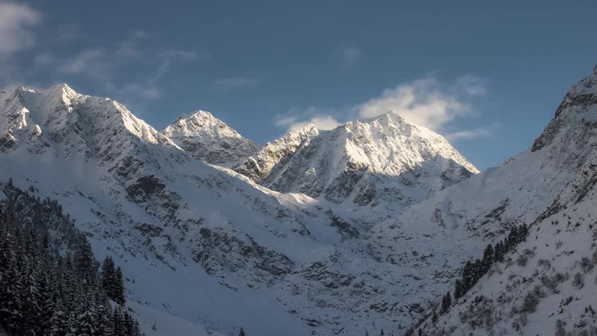 The mountain is covered with snow