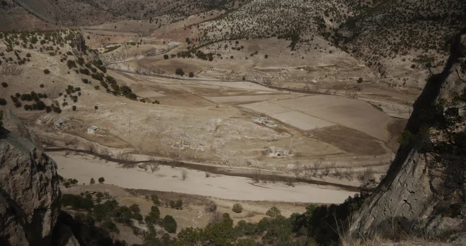 A barren valley in a brown setting